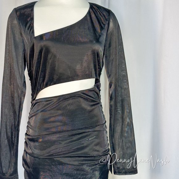NWT Lulu's Night at the Club Black Metallic Cutout Bodycon Mini Dress Black - Picture 3 of 10